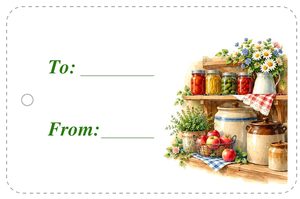 Free printable gift tag with home canned jars on country pantry shelves