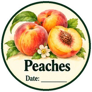 Printable canning jar label for peaches with ripe and sliced peaches