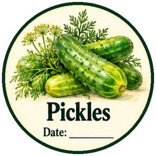 Printable canning jar label for pickles with cucumbers and dill