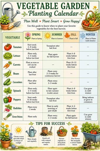 Printable vegetable planting calendar by zone