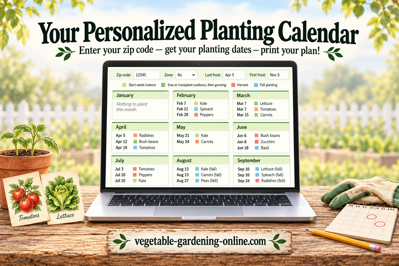 Personalized vegetable planting calendar tool: planting dates by zip code